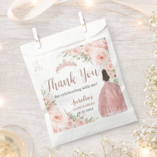 Quinceanera 16 Blush Floral Rose Gold Princess Favour Bags