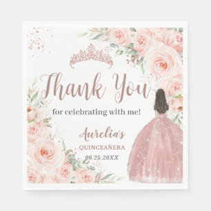 Quinceanera 16 Blush Floral Rose Gold Princess Napkin
