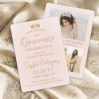 Quinceañera 3 Photo Collage Chic Blush Pink & Gold