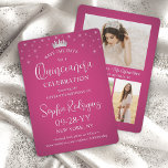Quinceañera 3 Photo Collage Elegant Fuschia Pink Save The Date<br><div class="desc">Share the joyful news of an upcoming Quinceañera celebration with chic modern 3 photo collage save the date invitations. The pictures and all wording on this template are simple to personalise. The colours and font styles can be easily customised with the Zazzle Design Editor tool. The hot fuschia pink design...</div>