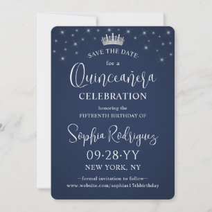 Quinceañera 3 Photo Collage Elegant Navy Blue Save The Date