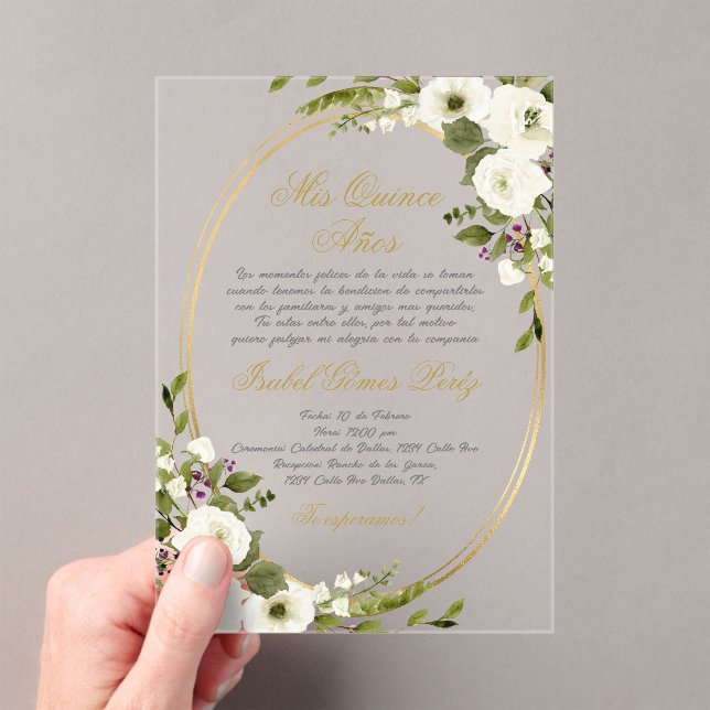 Quinceanera acrylic invitation in Spanish (Insitu (Handheld))