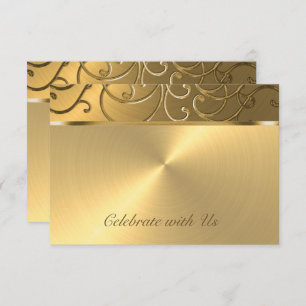 Quinceanera All Gold Filigree Swirl Border RSVP Card