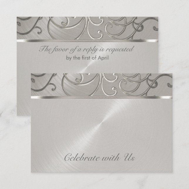 Quinceanera All Silver Filigree Swirls Invitation (Front/Back)