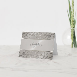 Quinceanera All Silver Filigree Swirls Note Card