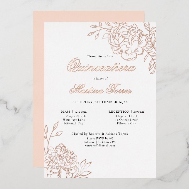 Quinceanera and Mass Elegant Botanical Rose Gold (Front/Back)