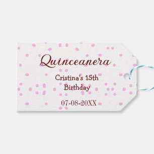 Quinceanera anos 15th birthday add name pink dots gift tags