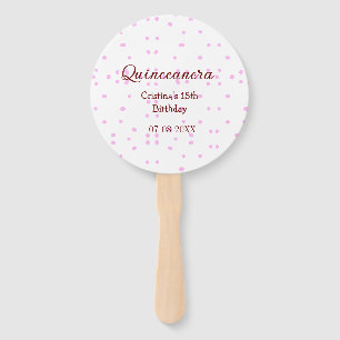 Quinceanera anos 15th birthday add name pink dots hand fan
