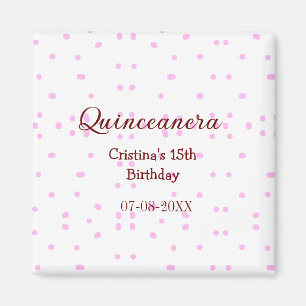 Quinceanera anos 15th birthday add name pink dots magnet