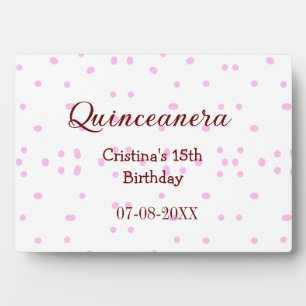 Quinceanera anos 15th birthday add name pink dots plaque