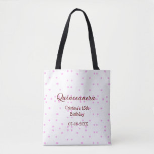 Quinceanera anos 15th birthday add name pink dots tote bag