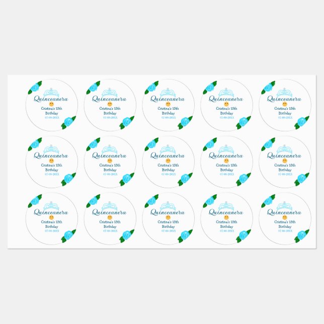 Quinceanera anos 15th birthday blue rose crown art (Sheet)