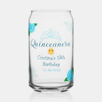 Quinceanera anos 15th birthday blue rose crown art