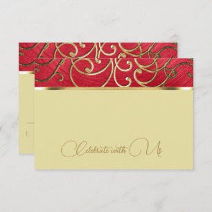 Quinceañera Any Colour Gold Filigree Swirl Border RSVP Card