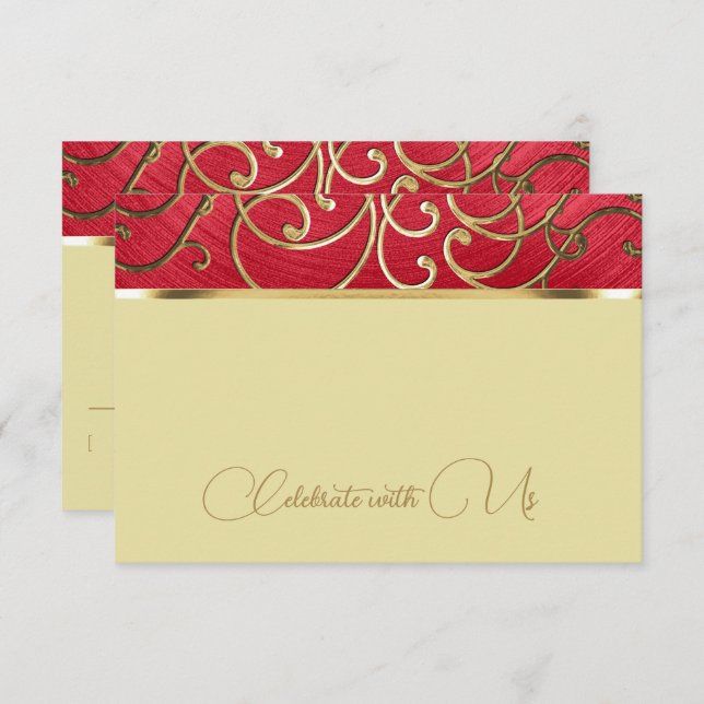 Quinceañera Any Colour Gold Filigree Swirl Border RSVP Card (Front/Back)
