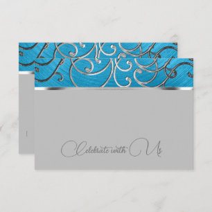 Quinceañera Any Colour Silver Filigree Swirl Borde RSVP Card