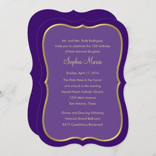 Quinceanera Any Colour with Border Design Invitation (Front/Back)