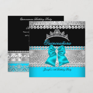 Quinceanera Aqua Blue Diamond Lace Birthday Party Invitation