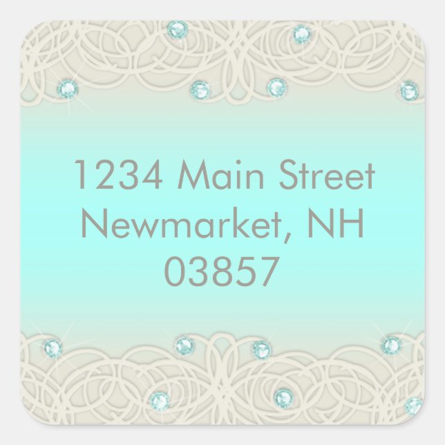 Quinceanera Aqua Sparkle and Lace Square Sticker (Front)