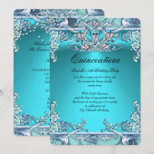 Quinceanera Aqua Teal 15th Birthday Party Invitation