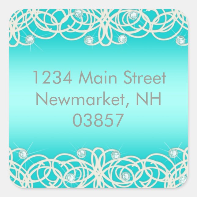 Quinceanera Aqua Turquoise Sparkle and Lace Square Sticker (Front)