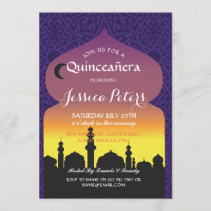 Quinceañera Arabian Nights Birthday Purple Invite