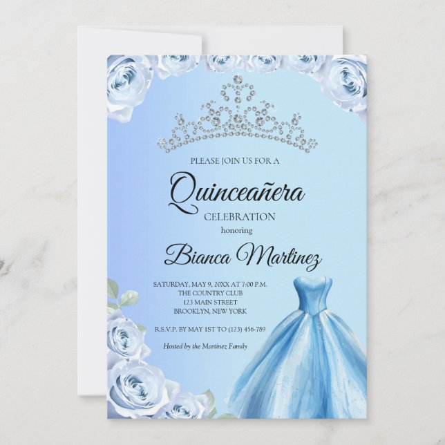 Quinceanera Baby Blue Dress Mis Quince Invitation (Front)