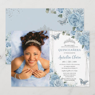 Quinceañera Baby Blue Floral Butterflies 16th Invitation