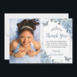 Quinceañera Baby Blue Floral Butterfly Photo 16th  Thank You Card<br><div class="desc">Personalise this lovely quinceañera / sweet 16 photo thank you card with your own wording easily and quickly,  simply press the customise it button to further re-arrange and format the style and placement of the text.  Matching items available in store!  (c) The Happy Cat Studio</div>