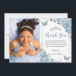 Quinceañera Baby Blue Floral Butterfly Photo 16th  Thank You Card<br><div class="desc">Personalise this lovely quinceañera / sweet 16 photo thank you card with your own wording easily and quickly,  simply press the customise it button to further re-arrange and format the style and placement of the text.  Matching items available in store!  (c) The Happy Cat Studio</div>
