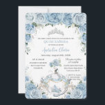 Quinceañera Baby Blue Floral Cinderella Coach Invitation<br><div class="desc">Personalise this lovely quinceañera invitation with own wording easily and quickly,  simply press the customise it button to further re-arrange and format the style and placement of the text.  Matching items available in store!  (c) The Happy Cat Studio</div>