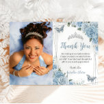 Quinceañera Baby Blue Floral Photo Thank You Card<br><div class="desc">Personalise this lovely quinceañera / sweet 16 photo / picture thank you card with your own wording easily and quickly. Simply click the "Edit Using Design Tools" button to modify the text, wording, font style, font size, and font colour. You can also add or remove text, and move or remove...</div>