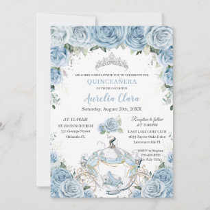 Quinceañera Baby Blue Floral Princess Invitation