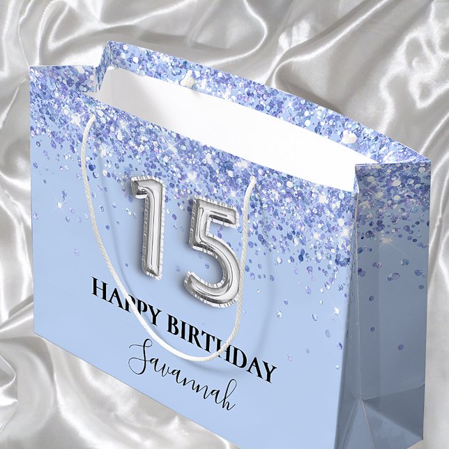 Quinceanera baby blue glitter dust large gift bag (Creator Uploaded)