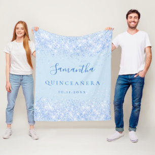 Quinceanera baby blue name date glitter dust fleece blanket
