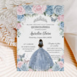 Quinceañera Baby Blue Pink Floral Princess Dress Invitation<br><div class="desc">Personalise this lovely quinceañera invitation with own wording easily and quickly,  simply press the customise it button to further re-arrange and format the style and placement of the text.  Matching items available in store!  (c) The Happy Cat Studio</div>