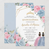 Quinceañera Baby Blue Pink Floral Roses Twins
