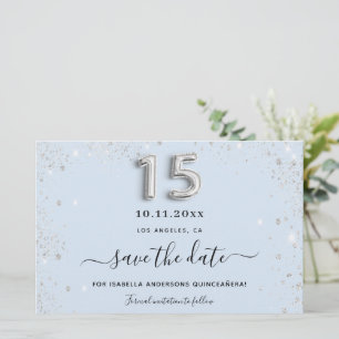 Quinceanera baby blue silver glitter save the date
