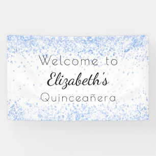 Quinceanera baby blue white glitter dust welcome banner