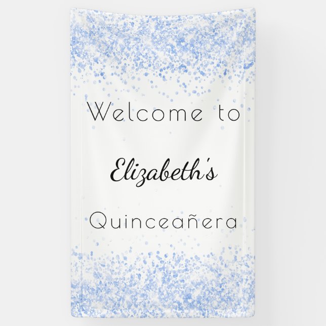 Quinceanera baby blue white welcome banner (Vertical)