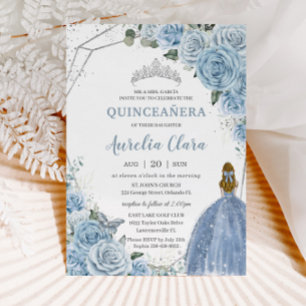 Quinceañera Baby Soft Blue Floral Princess 15 16 Invitation