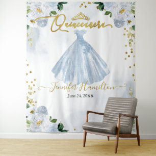 Quinceanera Backdrop Blue Floral Pink Dress Tapestry