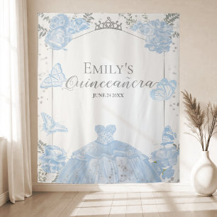 Quinceanera Backdrop Dusty Blue Dress Butterfly Tapestry