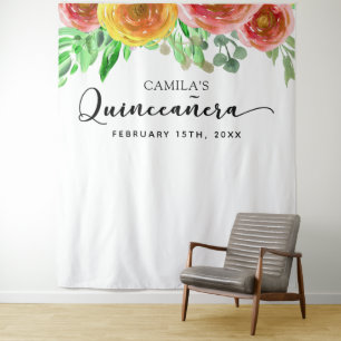 Quinceañera Backdrop - Floral Elegant Photo Booth Tapestry