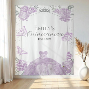 Quinceanera Backdrop Lavender Dress Floral Silver Tapestry