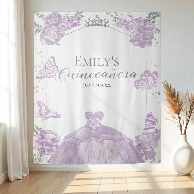 Quinceanera Backdrop Lavender Dress Floral Silver Tapestry (Creator Uploaded)