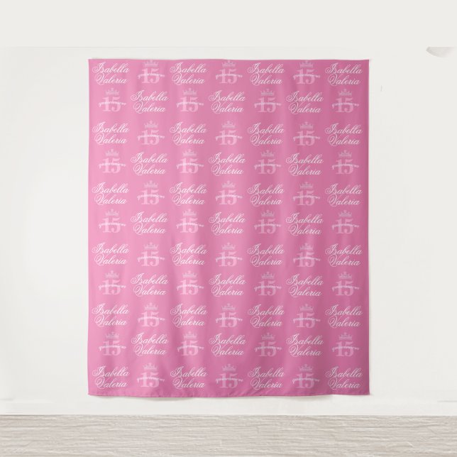 Quinceanera Backdrop Step and Repeat Tapestry (Front)