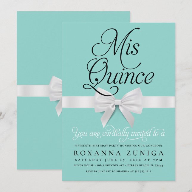 Quinceanera Birthday Blue Elegant Invitation (Front/Back)