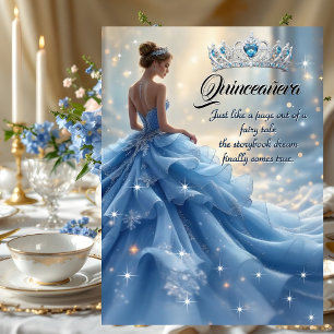 Quinceanera Birthday Cinderella Blue Silver Dress Invitation