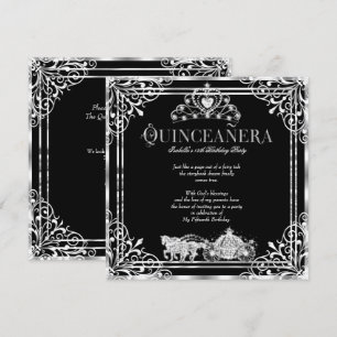 Quinceanera Birthday Horse Carriage Black Silver 2 Invitation